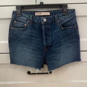 GRLFRND Dark Blue High-Rise Raw Hem Denim Shorts